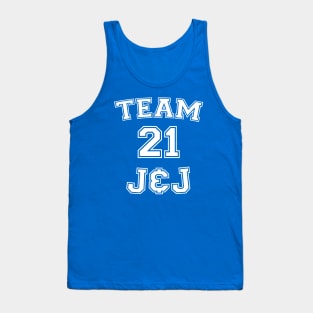 Vaccine pride: Team J&J (white college jersey typeface) Tank Top